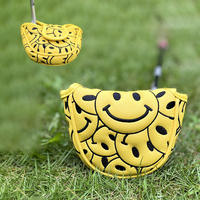Golf club cover, cute smiling face, Japanese and Korean tie head cover, straight large semi-circular club protection cap cover, putting cover thumbnail 8