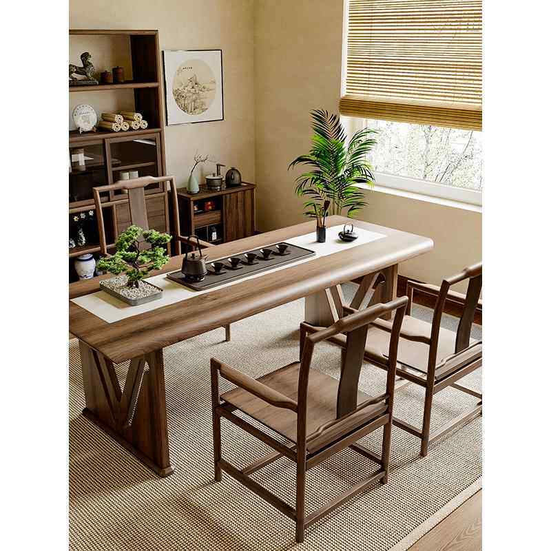 需定制新中式实木大板桌书法桌简约办公桌茶室办公家用一体茶桌干