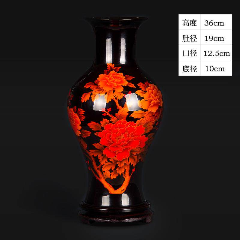 高档景德镇陶花瓶中国摆红瓷器插花装件新中式家居客厅古酒柜博架