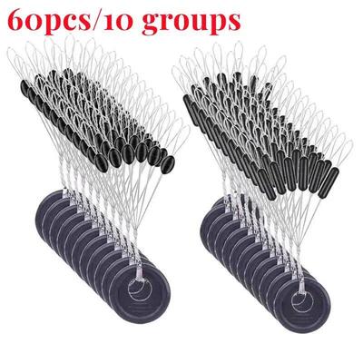 60Pcs 10Set Black Rubber Space Beans Oval Stopper Fishing Bo