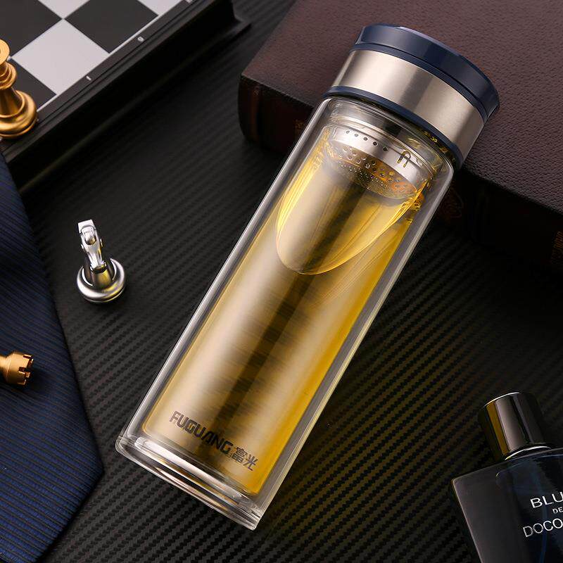 尚宇大提环玻璃杯G1707加厚双层水杯便携带过滤办公茶杯