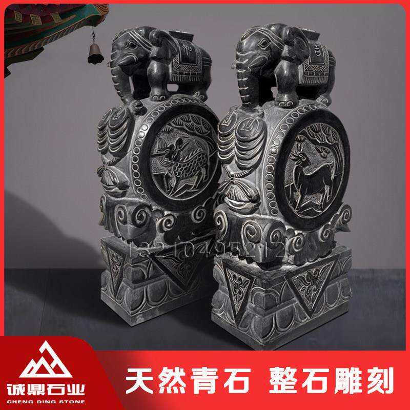 石雕抱鼓石门墩一对青石别墅门口摆件大象做旧彷古石鼓石狮子镇宅