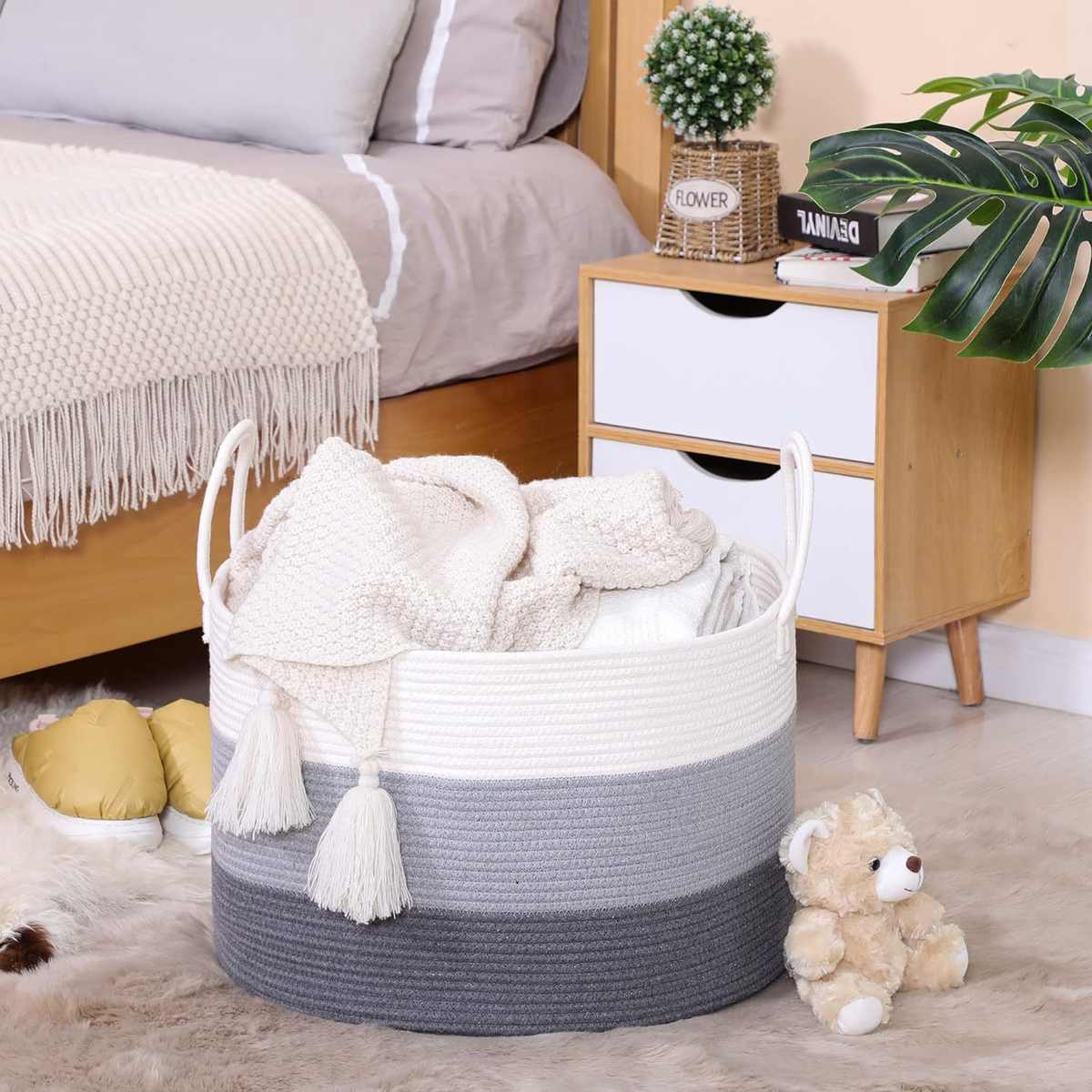 带提手棉绳手工编织脏衣篓洗衣篮杂物收纳桶客厅储物筐批发可定制