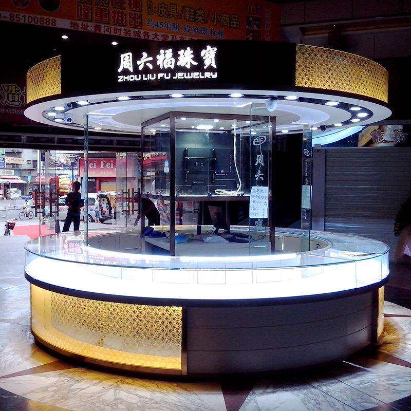 弧形圆形珠宝展示柜台商场中庭中岛柜珠宝店玻璃柜翡翠玉器首饰柜
