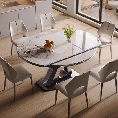 意大利轻豪华方形和圆形石板餐桌家庭小公寓新的电磁炉折叠伸缩可