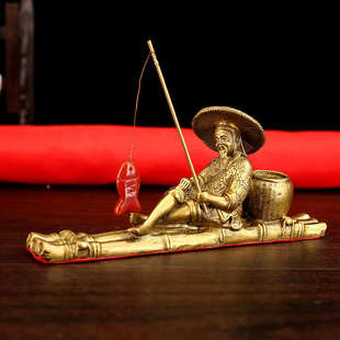 小桌 钓姜太公钓鱼镇纸 礼品姜子牙金属工艺摆件铜像摆渔翁纯铜