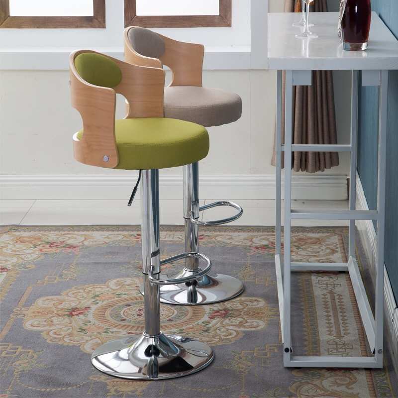 升降吧台椅实木靠背欧式覆古旋转酒吧椅前台收银高脚凳子简约转椅