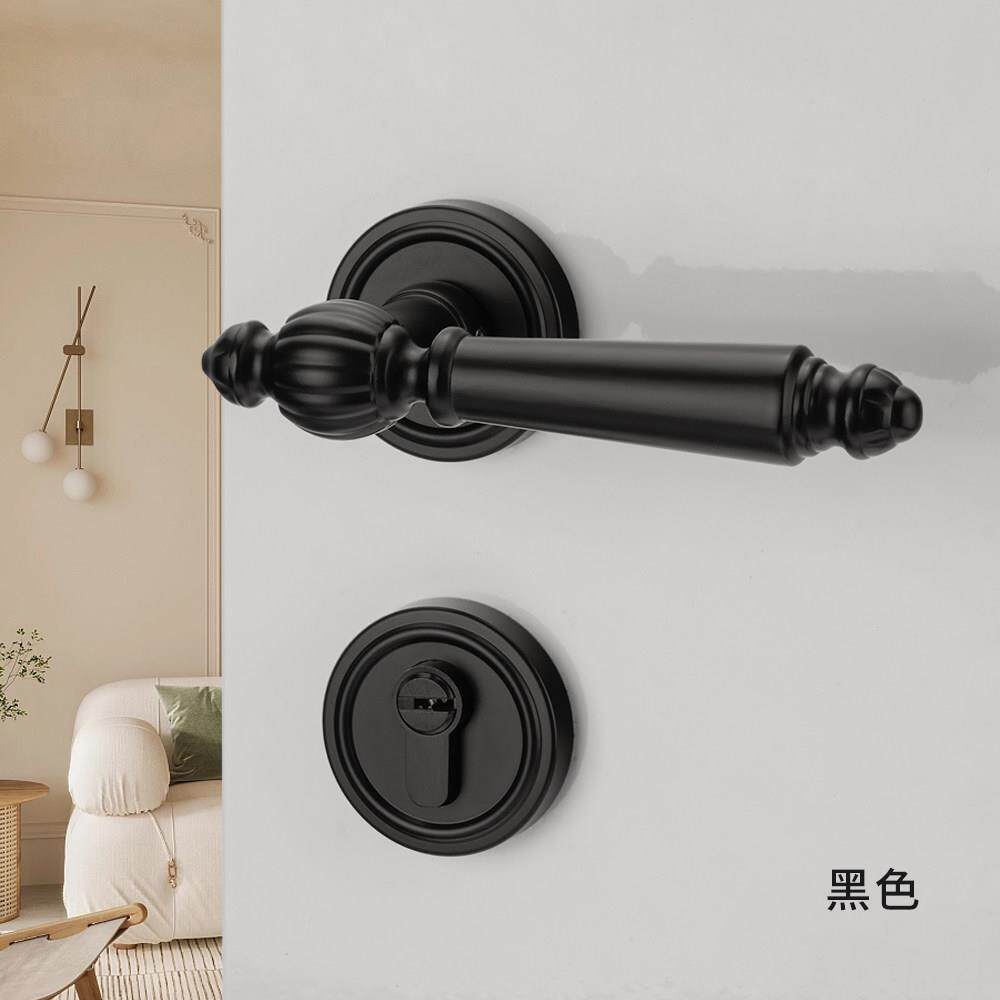 简欧风格亚光黑色磁吸门锁 适用卧室木门的分体静音门锁 锌合金双