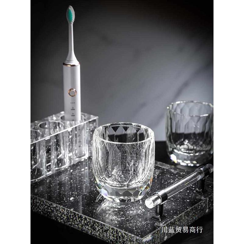水晶玻璃牙刷架漱套装洗手液瓶签筒皂盒卫生间洗漱用品套川蓝