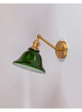 黄铜北欧简约卧室餐厅客厅过道黄铜壁灯翠绿色玻璃灯床头壁灯