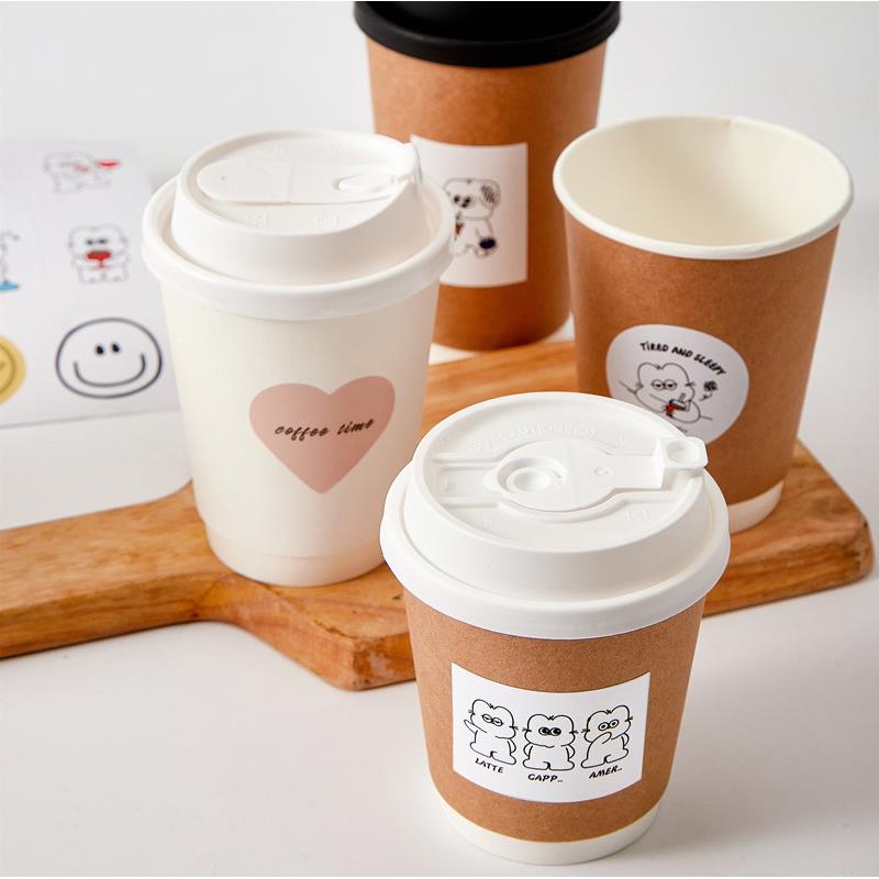 奶茶咖啡杯子一次性ins双层白牛皮纸杯带盖加厚热饮外卖豆浆水杯