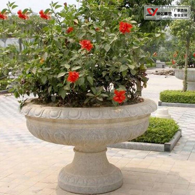 石花盆庭雕院花园大理石盆景盆欧式黄锈石花钵砂岩雕塑欧式摆件