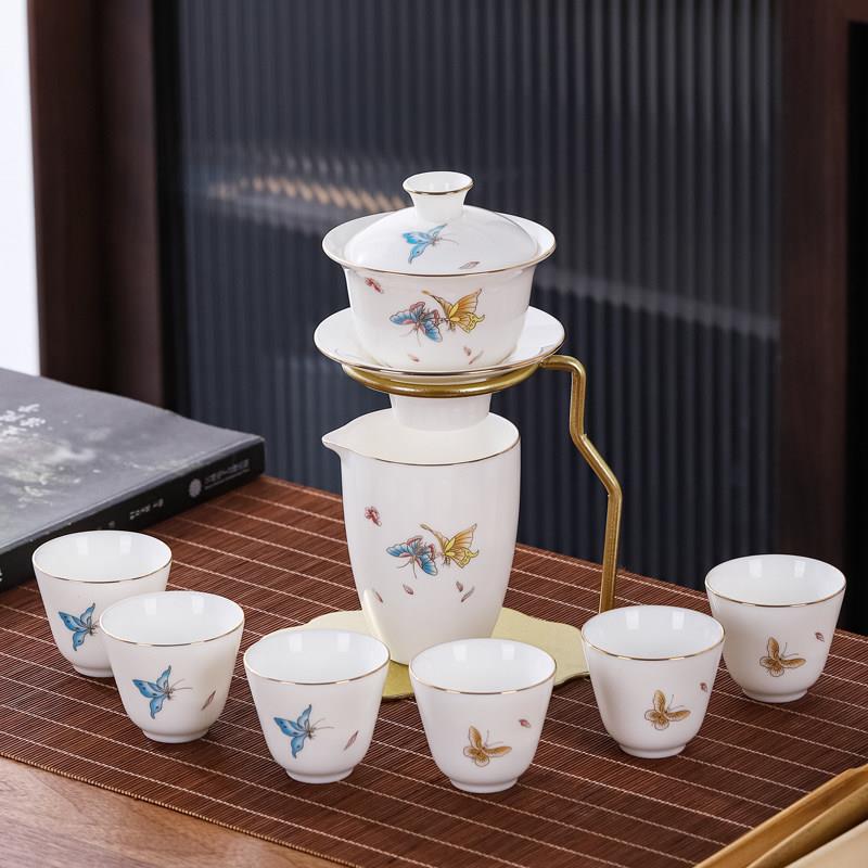 羊脂玉自动茶具家用客厅创意陶瓷懒人防烫泡茶器功夫盖碗茶杯套装