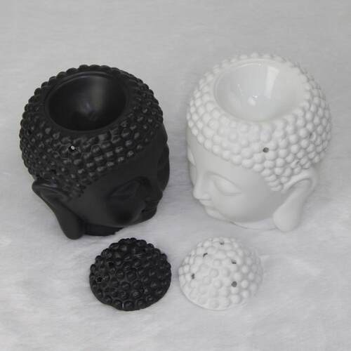 跨境黑白泰国佛头香炉陶瓷香薰炉精油香炉蜡烛精油碟白瓷透光