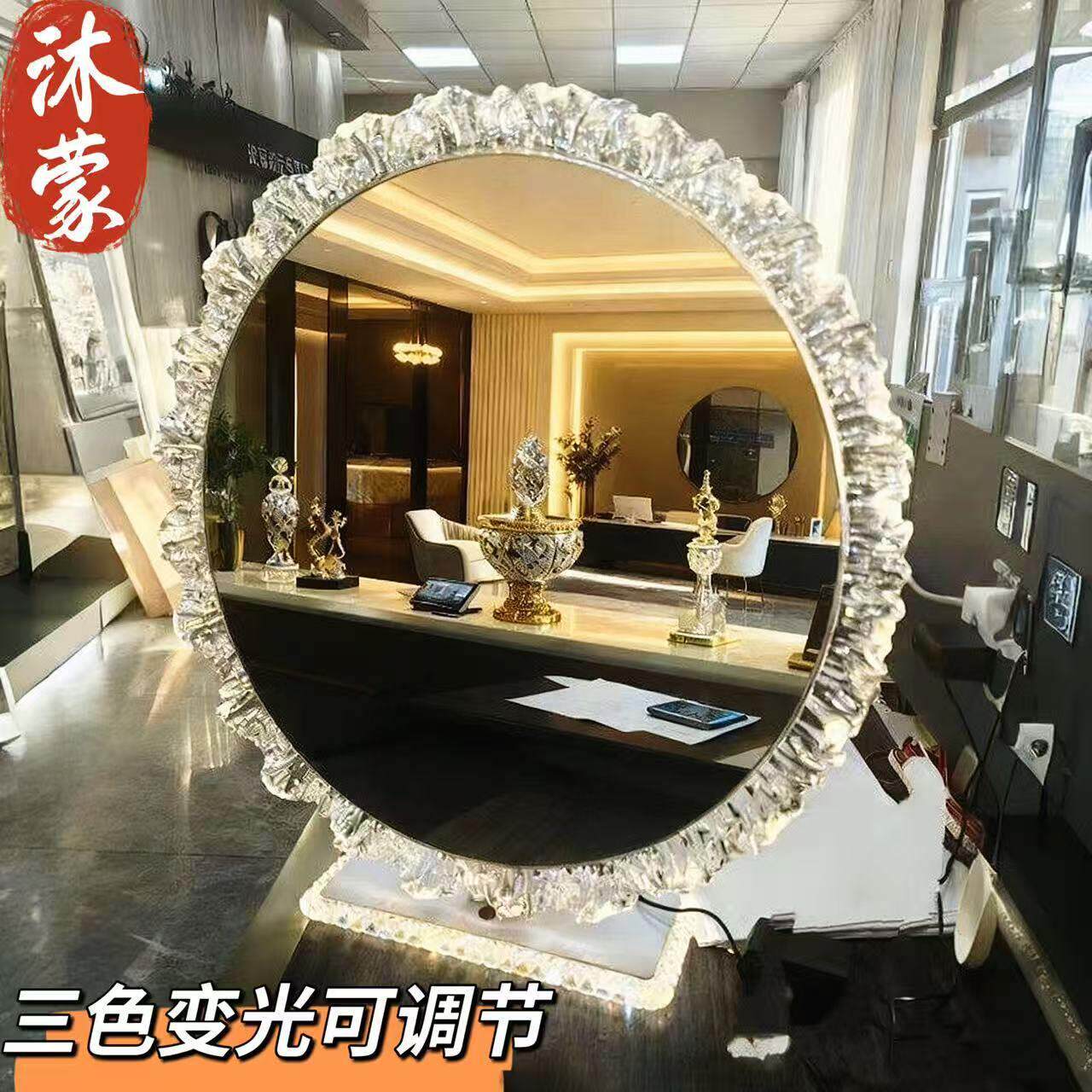 亚克力化妆镜带灯卧室台式桌面梳妆镜可旋转智能梳妆台面镜子