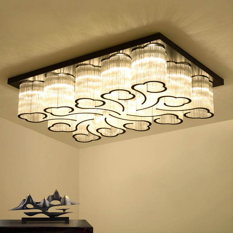 新中式家用吸顶灯创意中国风水晶玻璃祥云灯圆形大气客厅卧室灯