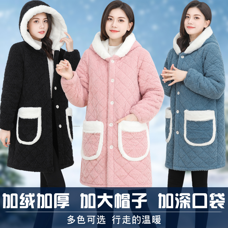 新款冬季加绒加厚罩衣大人女长袖围裙厨房夹棉时尚保暖工作服男士