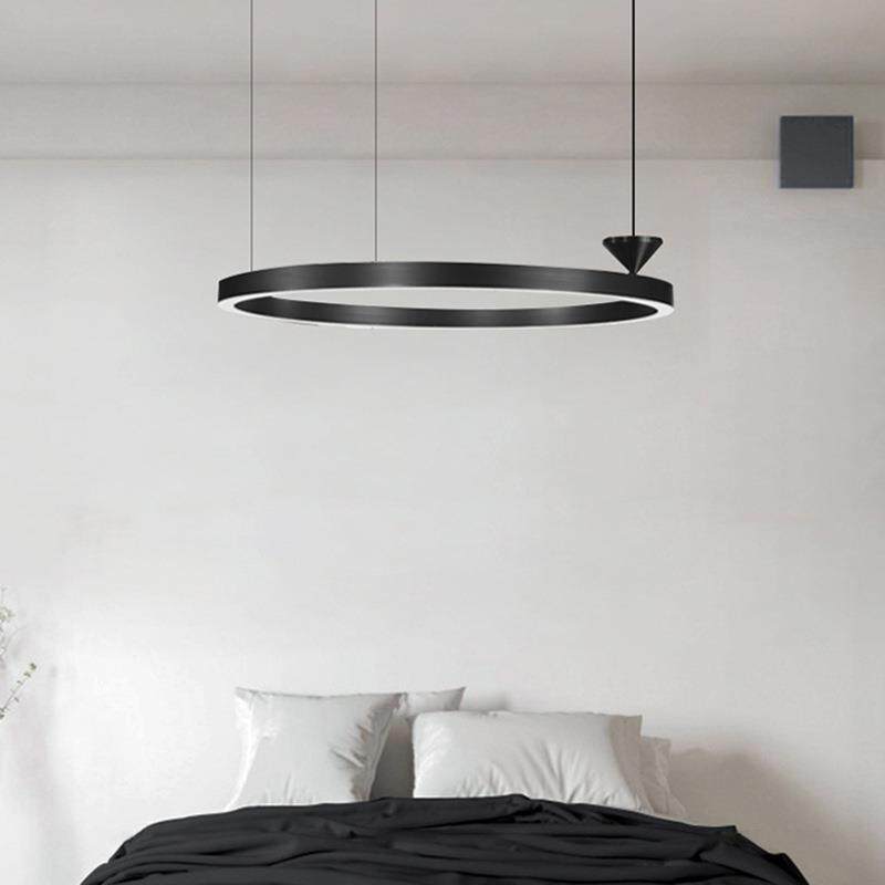 极简黑色客厅吊灯现代北欧简约创意陀螺圆环卧室别墅酒店大厅灯具