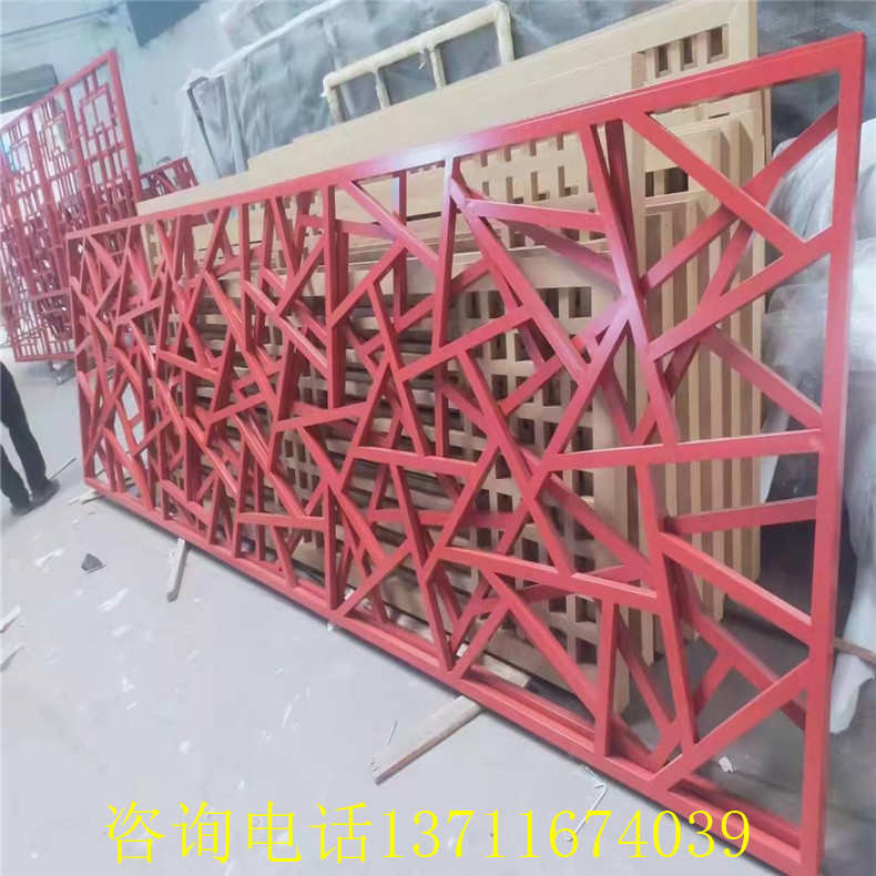 复古中国红方管焊接铝通花雕刻图案铝花格外墙装饰香槟金色铝窗花