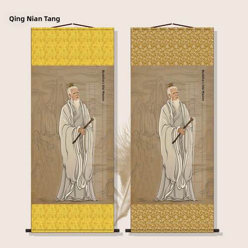 菩提祖像，老祖像，卷轴挂画，佛像祭拜，丝绸材料，新客厅装饰画