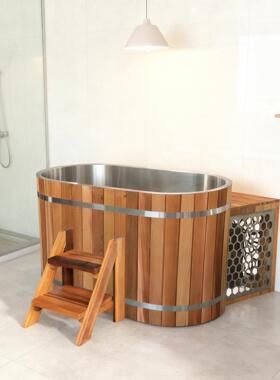 财升冷水浴缸FC-5红雪松外壳浴冰水冷疗浴缸304不锈钢内胆