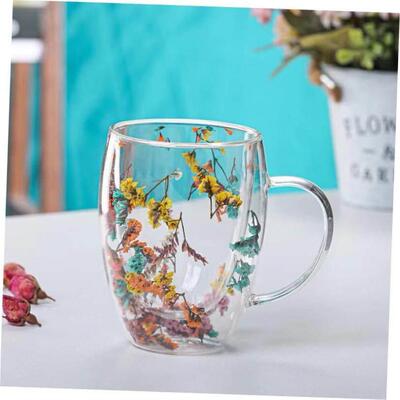Creative Double Wall Glass Cup Real Flower Conch Flash Fille