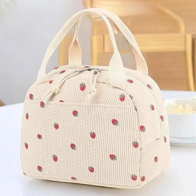 Corduroy Lunch Bag Thermal Insulation Lunch Box Storage Hand