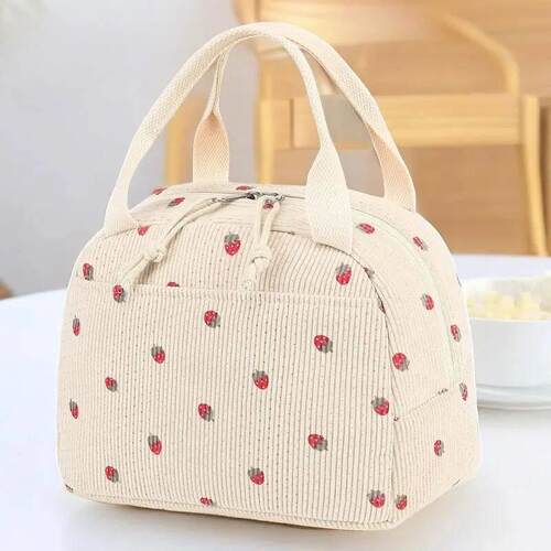 Corduroy Lunch Bag Thermal Insulation Lunch Box Storage Hand