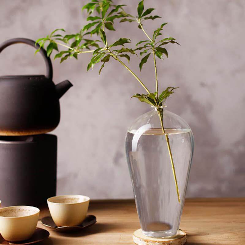 透明玻璃花瓶插花水养梅瓶禅意茶道摆件家居客厅装饰日式水培花器