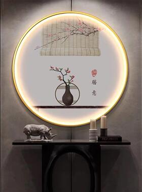 新中国风入口圆形装饰画自习室茶室氛围光画水墨禅意花鸟意境古风