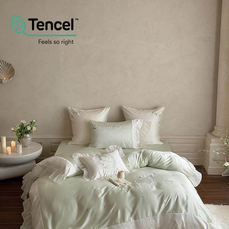 小清新夏季60支双面天丝四件套刺绣被套凉感丝滑1.8m1.5床上用品