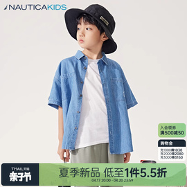 NAUTICA童装 男女童短袖牛仔衬衫夏季中大儿童外穿外套