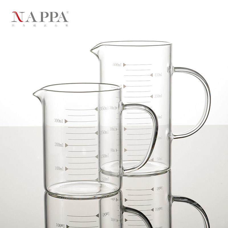 NAPPA高硼硅耐热玻璃家用厨房圆形刻度烘焙量杯 果汁玻璃杯牛奶杯