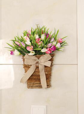 郁金香挂篮仿真花挂件家居客厅装饰门挂节日布置墙面挂饰花篮