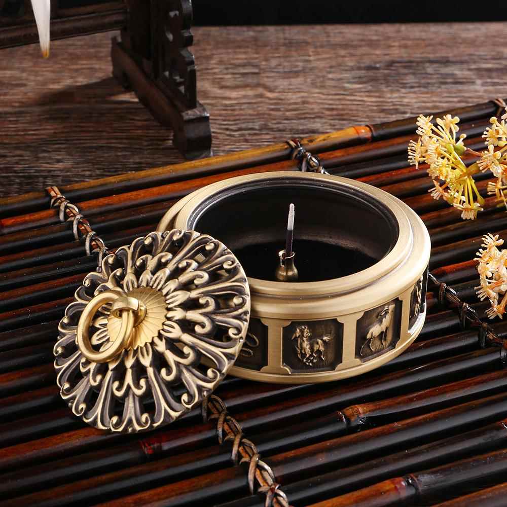 仿古室内黄铜十二生肖香炉家用禅意线香沉香炉精雕带盖香薰炉摆件