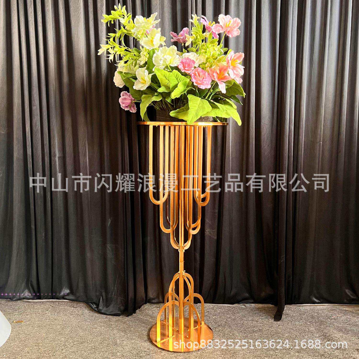 热销新款婚庆花架婚礼主桌中心金色花器摆件婚庆舞台装饰路引花架