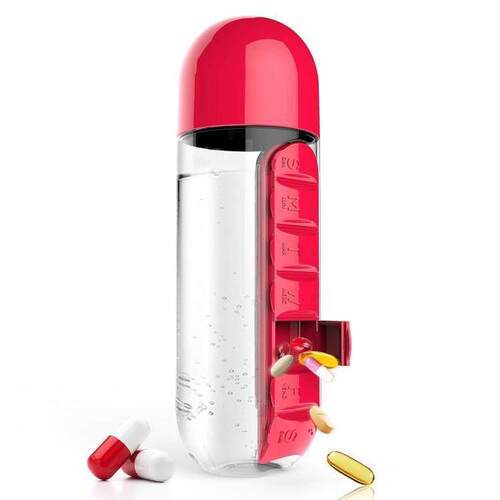600ml Sports Plastic Water Bottle Combine Daily Pill Boxes O