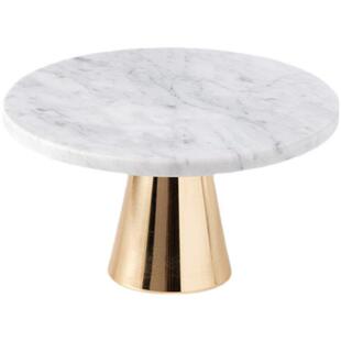 欧式天然大理石圆形金属托盘蛋糕甜品展示台茶几摆件收纳盘样板间