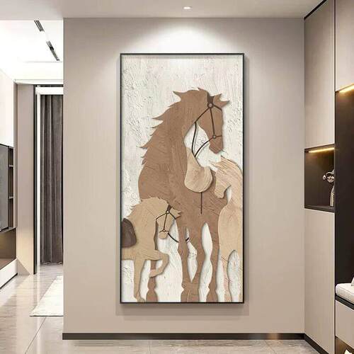 马到成功玄关装饰画抽象马轻奢入户门口墙面挂画高档大气肌理壁画