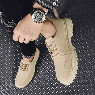 青年男士 潮流磨砂皮豆系韩版 小皮个性 鞋 带男 棕色百豆搭平板鞋 正品