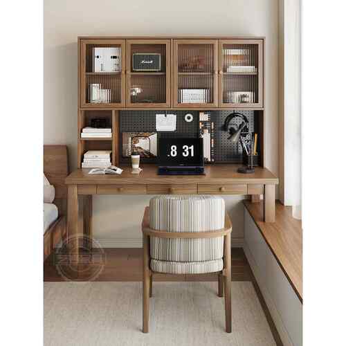 实木凸窗书桌储物柜集成阳台到卧室书桌与孔板定制原木电脑桌