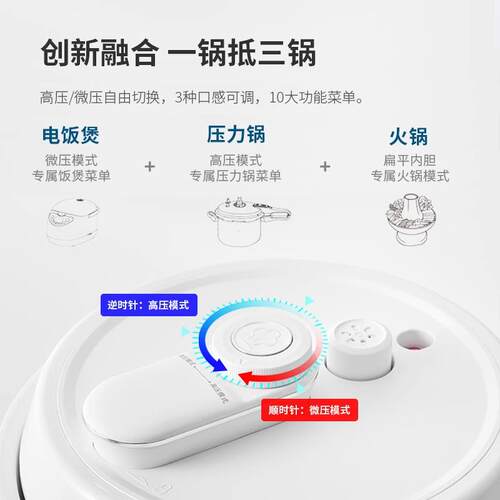 电型饭电子压力内锅火锅3合1不锈钢胆家锅用小GE-RC05W3升智能电