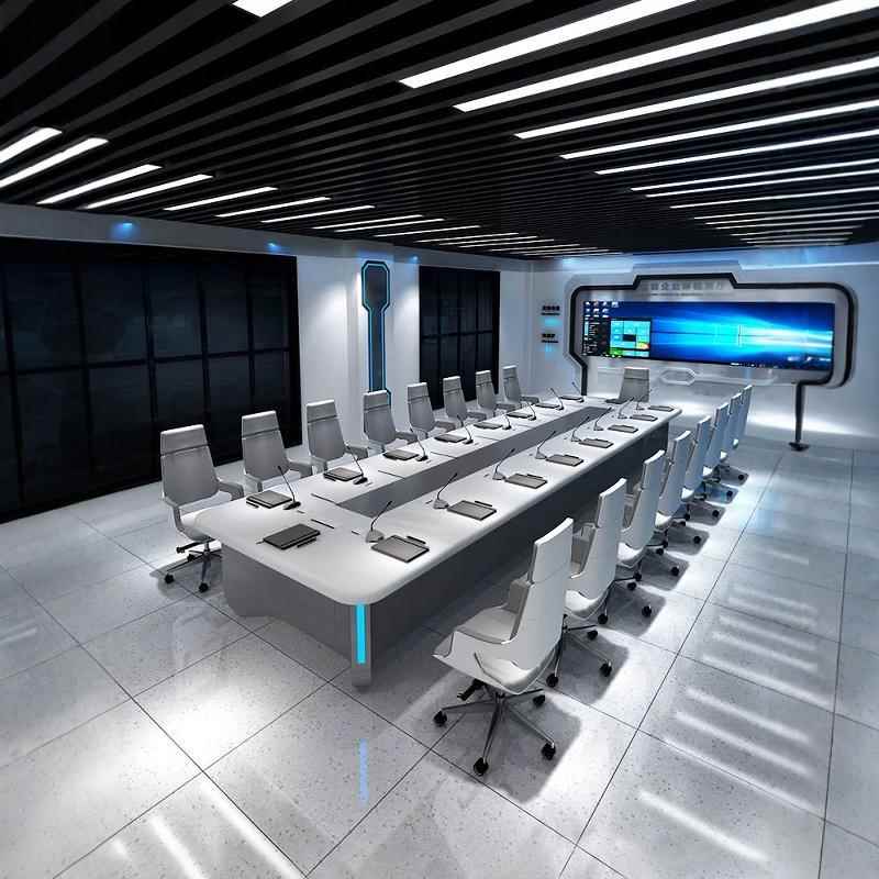 白色烤漆会议桌长桌灯带科技感现代中大型会议室接待洽谈桌椅组合