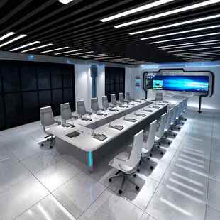 白色烤漆会议桌长桌灯带科技感现代中大型会议室接待洽谈桌椅组合