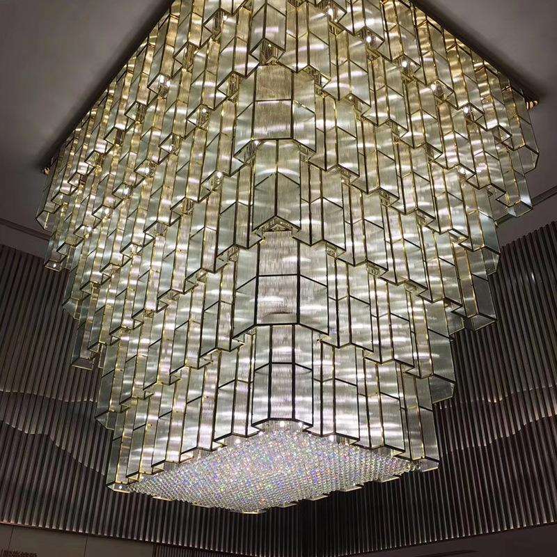 非标工程源头酒店宴会厅售楼部金属边玻璃亚克力大型LED吸顶吊灯