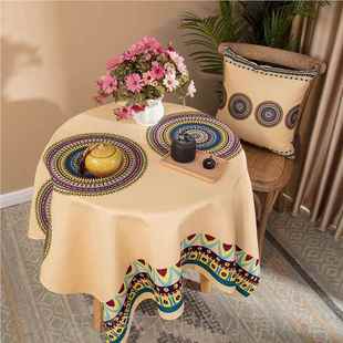 新款民族风圆桌桌布棉麻加厚防溅水餐桌盖布百搭小几布餐茶厅布盖