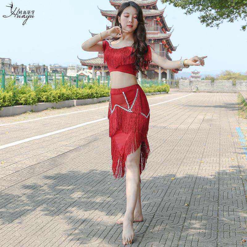 拉丁舞服新款舞蹈表演服套装女成年比赛服训练恰恰伦巴流苏裙