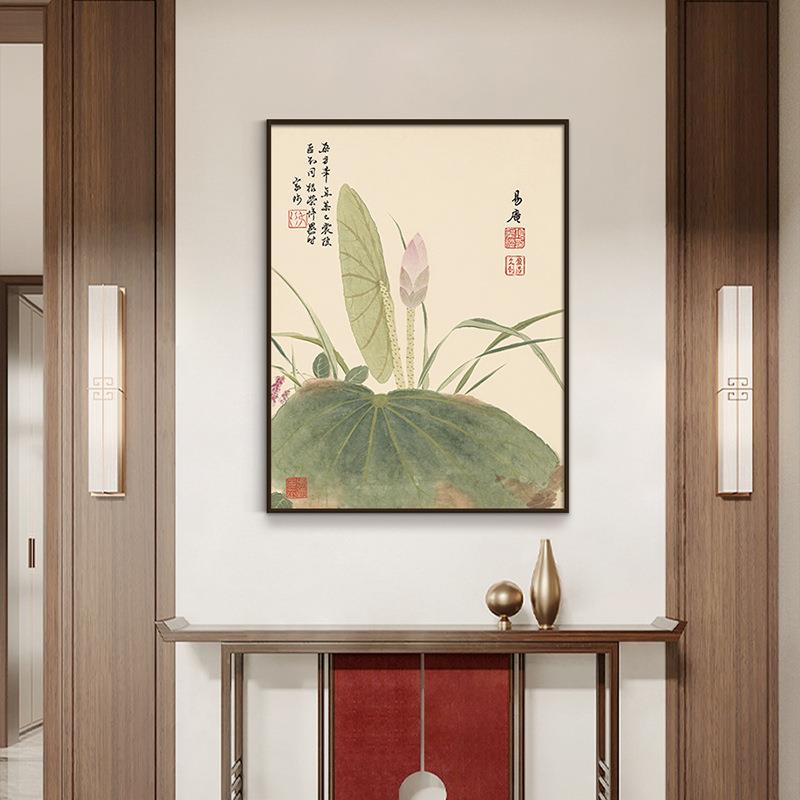 中国风卉书房饰茶室清新工笔壁画花卉十开花新中式卧室装画酒民店
