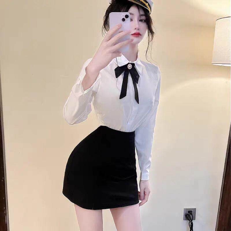 足浴技师工作服短袖制服白衬衫包臀裙套装减龄两件套公主