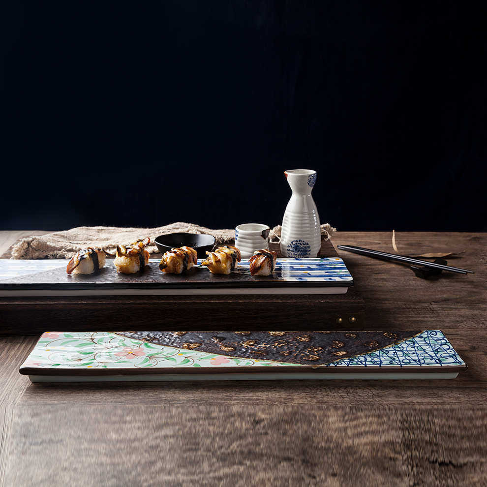 特色款长方盘 创意酒店餐厅复古寿司三文鱼盘日式刺身陶瓷平板盘